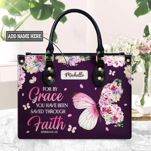 Saved By Grace Butterfly Floral Leather Handbag