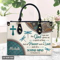2 Timothy 1:7 Dragonfly Mandala Leather Handbag