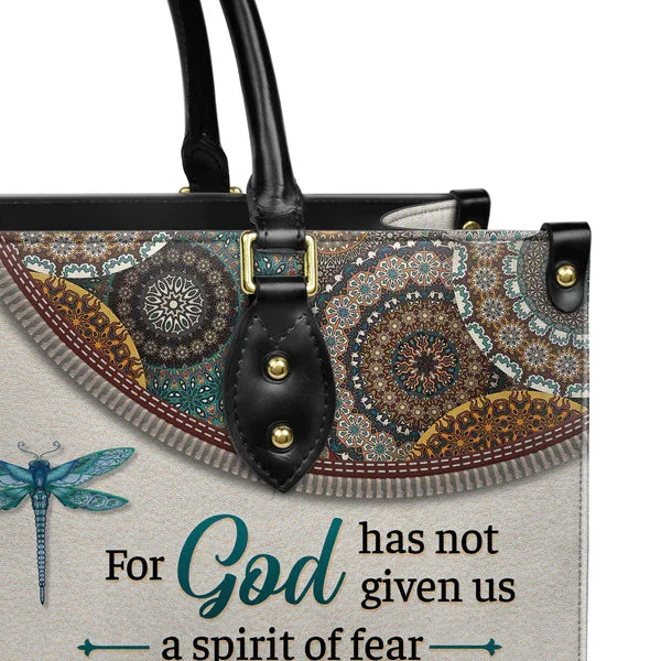 2 Timothy 1:7 Dragonfly Leather Tote Bag