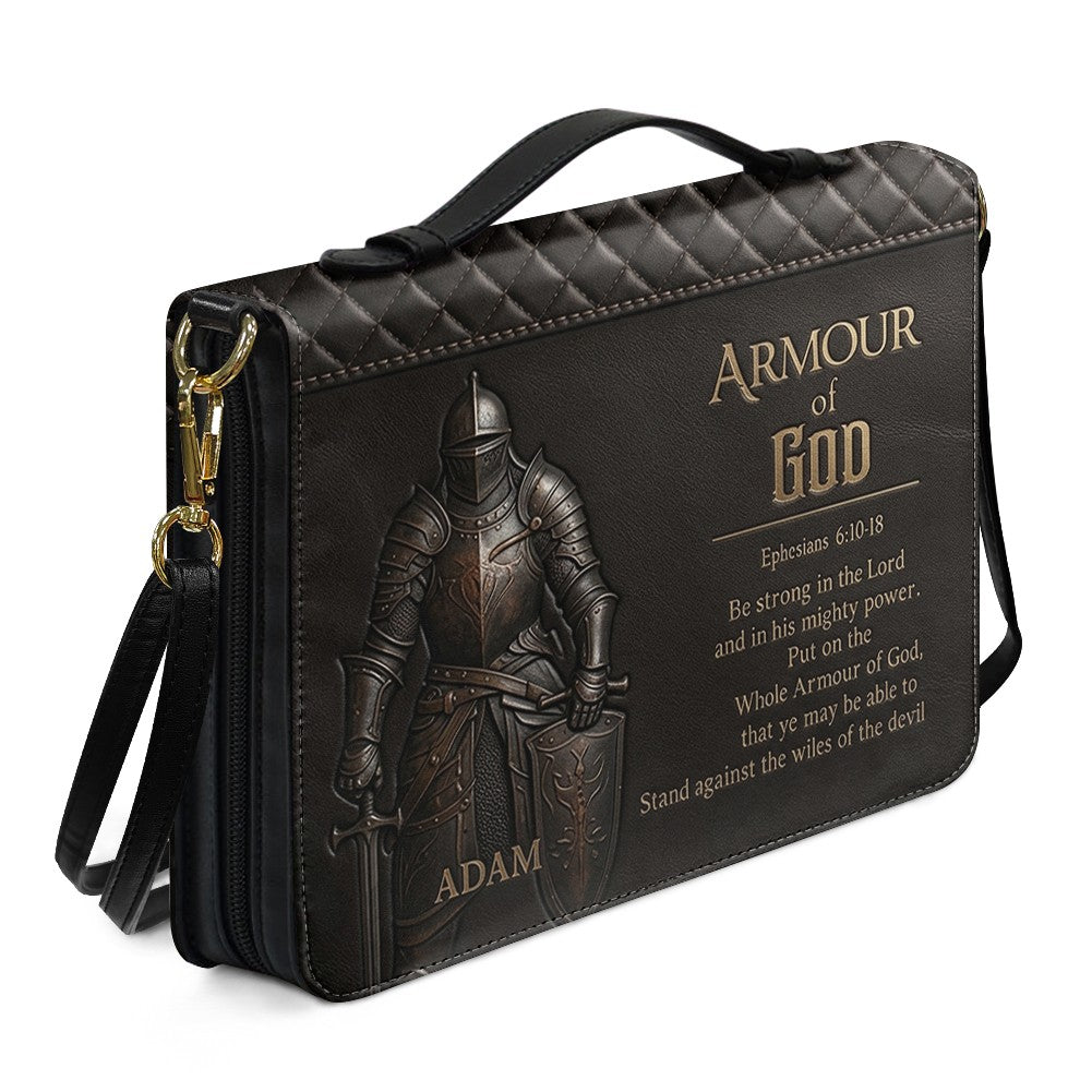 Personalized Brown Lion "Armor of God" Leather Bible Cover