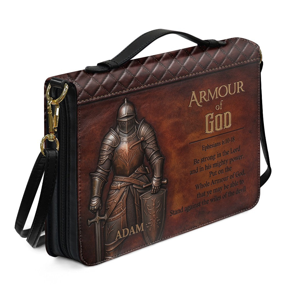 Personalized Brown Lion "Armor of God" Leather Bible Cover