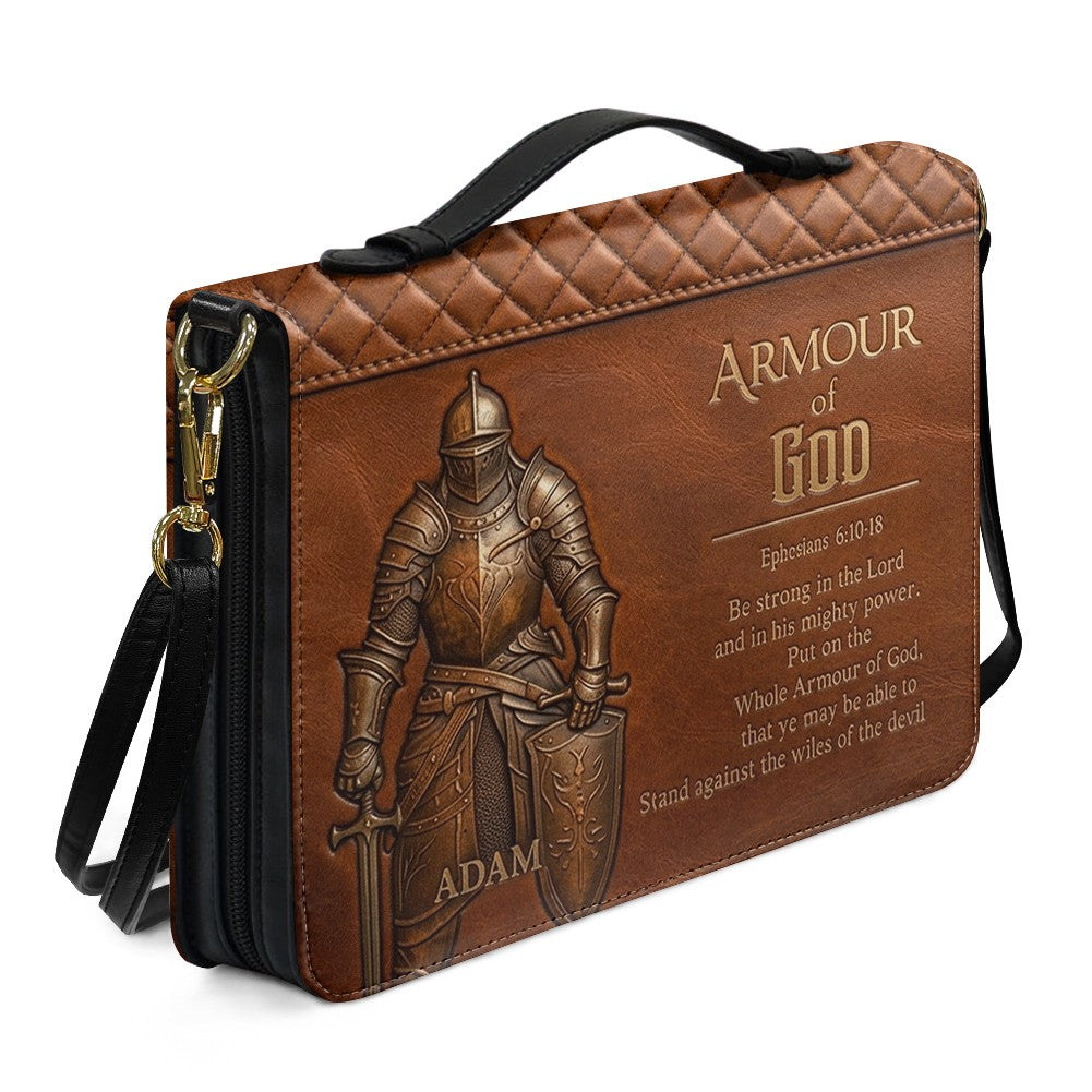 Personalized Brown Lion "Armor of God" Leather Bible Cover