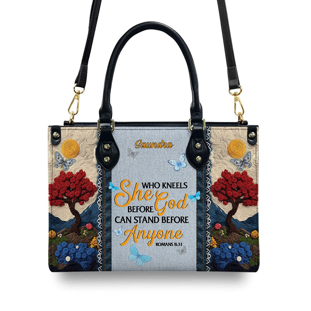 She Who Kneels Before God Leather Tote Bag