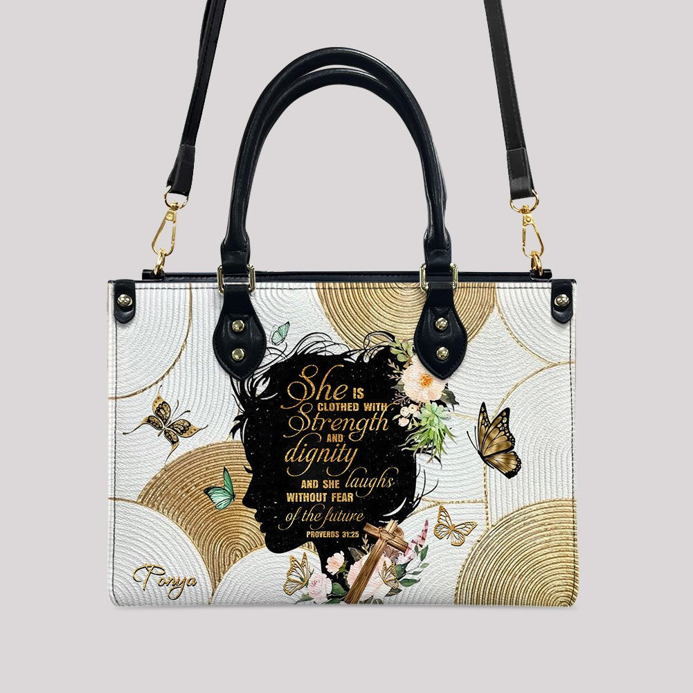 Personalized Proverbs 31:25 Faith Tote Bag