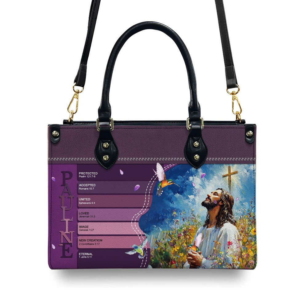 Personalized Sacred Name Leather Tote Bag