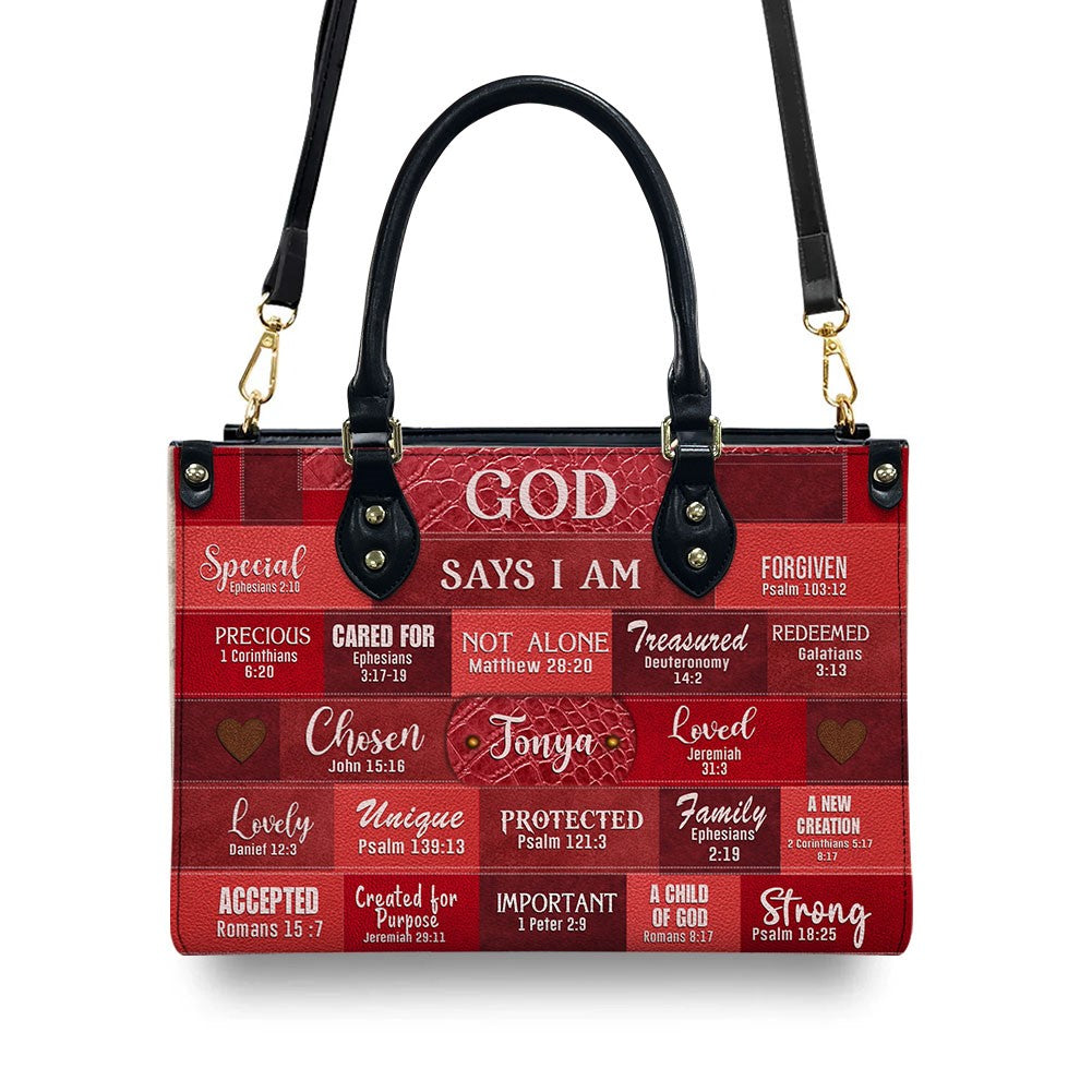 Personalized God Says I Am Leather Handbag