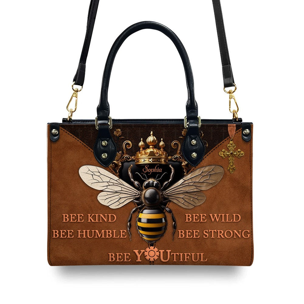 Personalized Bee Kind Leather Handbag