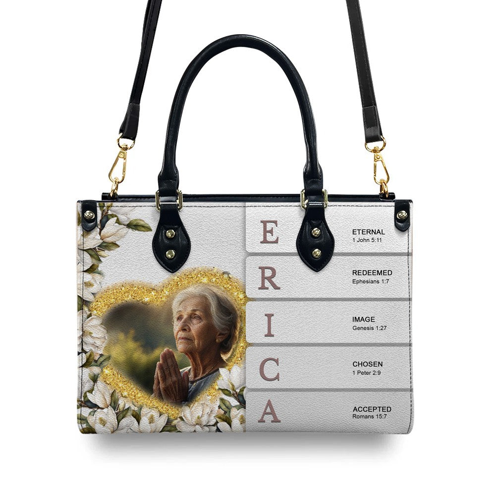 Personalized Sacred Name Leather Tote Bag