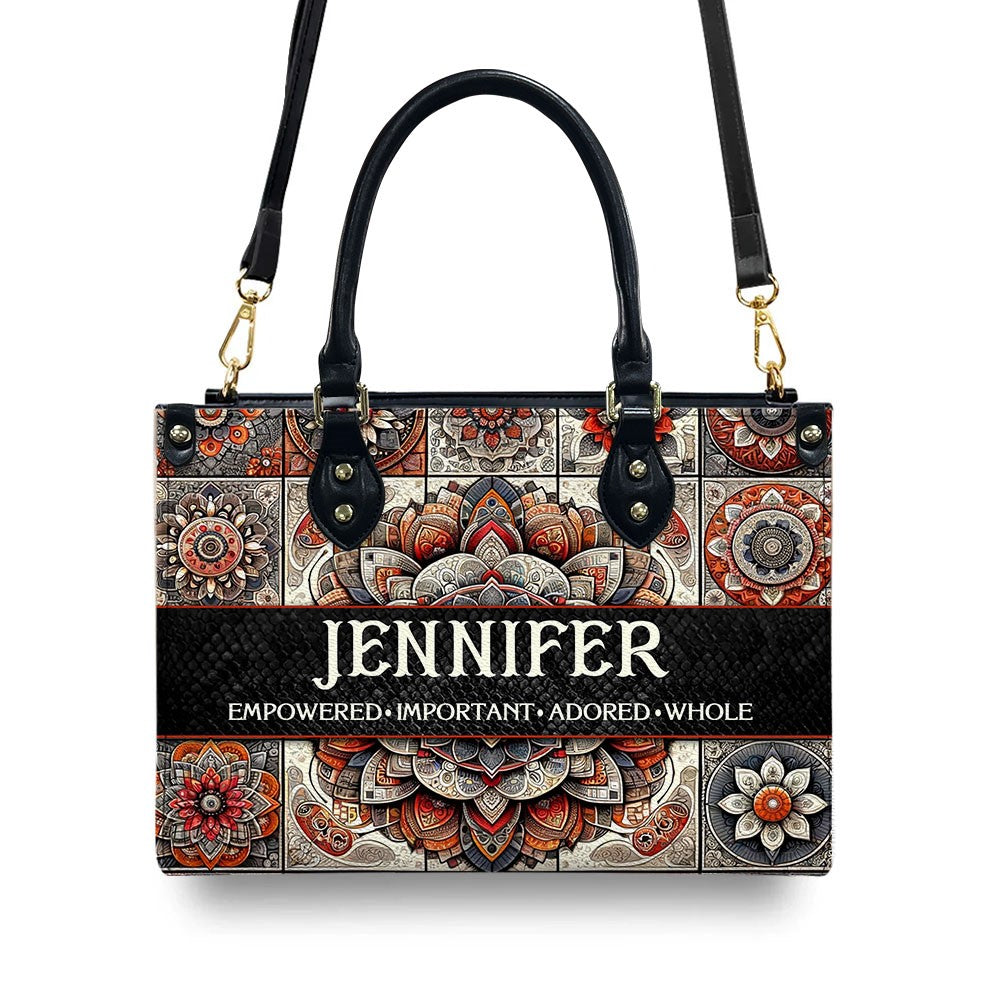 Personalized Mandala Leather Tote Bag