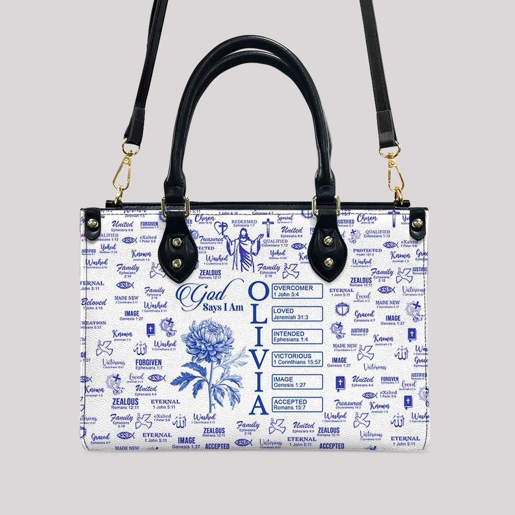 Personalized Christian Birth Flower Leather Tote