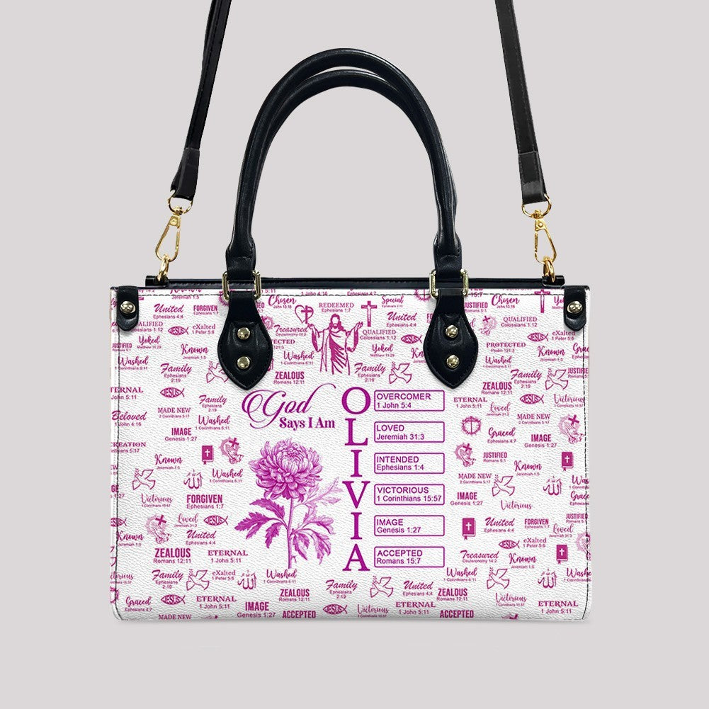 Personalized Christian Birth Flower Leather Tote