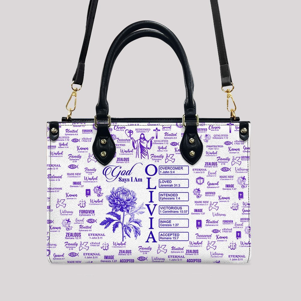 Personalized Christian Birth Flower Leather Tote