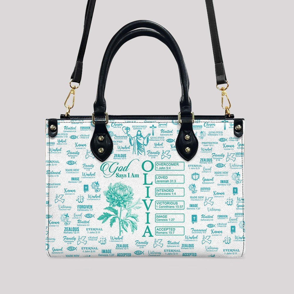 Personalized Christian Birth Flower Leather Tote
