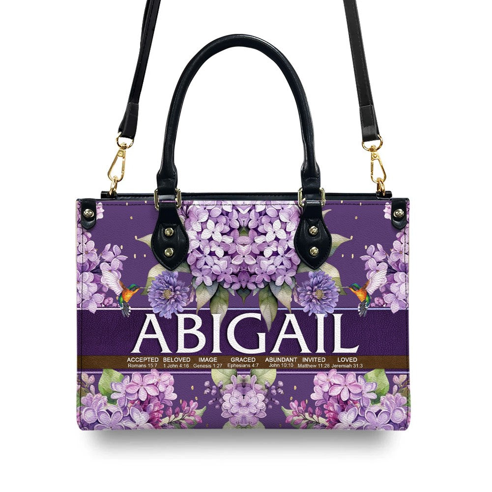 Personalized Sacred Name Purple Leather Handbag
