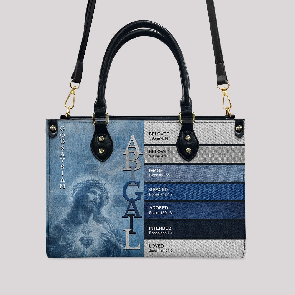 Personalized Sacred Name Meaning Leather Tote Bag