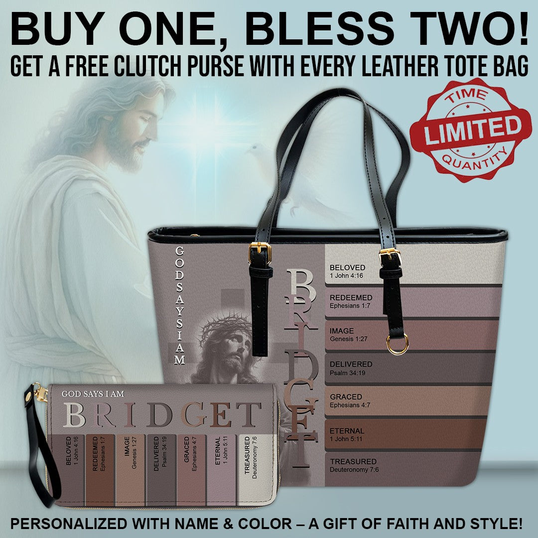 Personalized Christian Leather Tote Bag Set