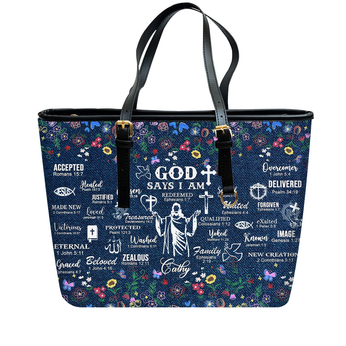 God Says I Am Personalized Leather Handbag