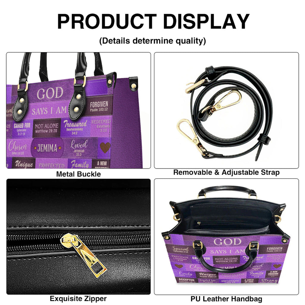 Personalized God Says I Am Leather Handbag Set