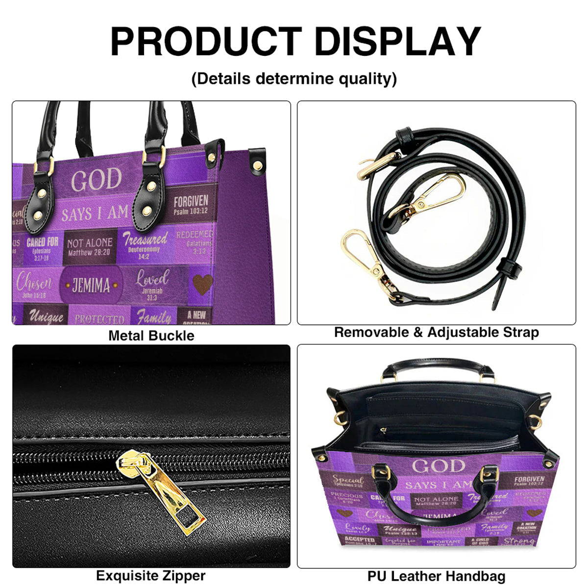 Personalized God Says I Am Leather Handbag Set