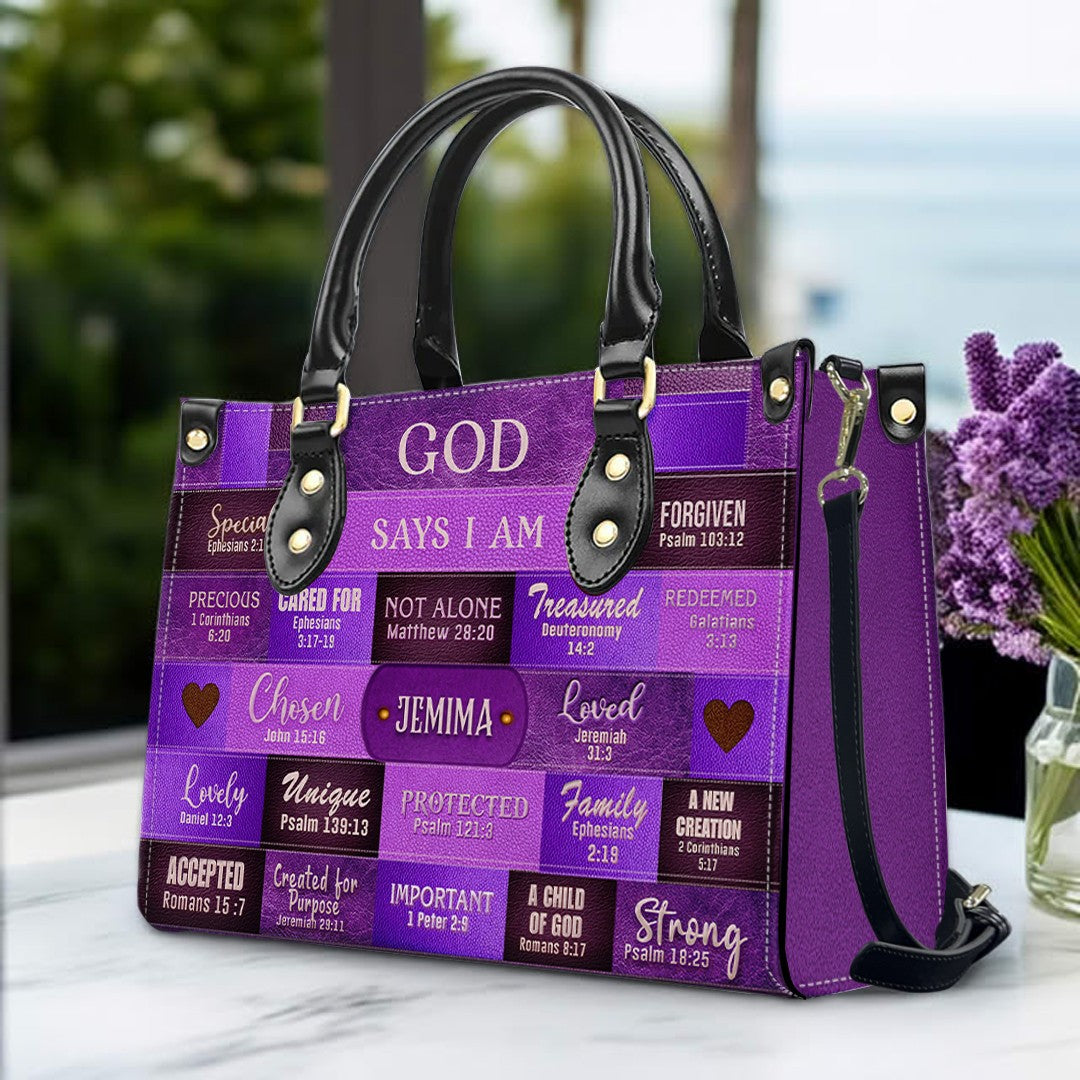 Personalized God Says I Am Leather Handbag Set