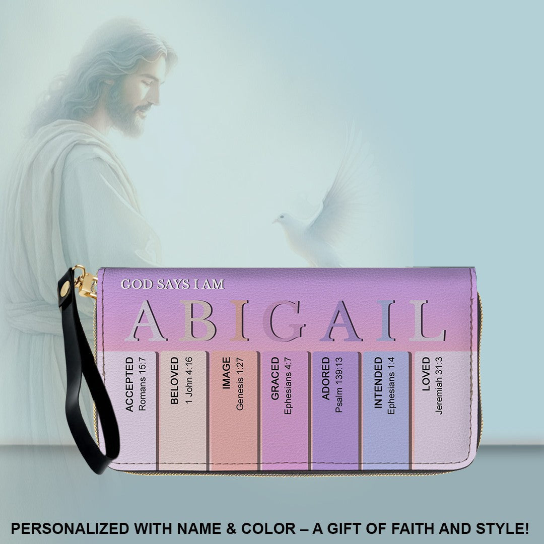 Personalized Christian Name Leather Clutch Purse
