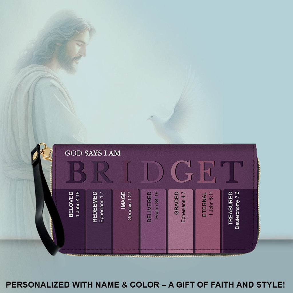 Personalized Christian Name Leather Clutch Purse