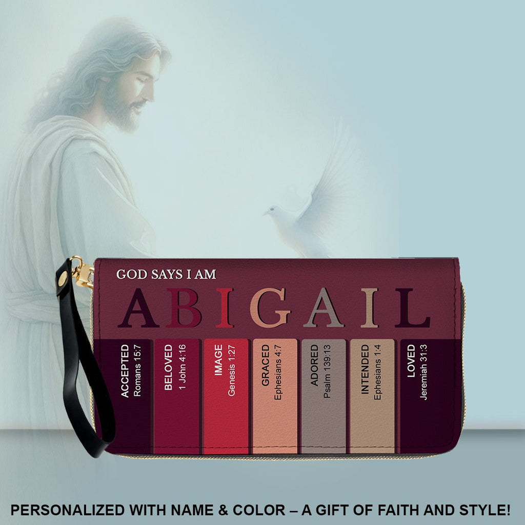 Personalized Christian Name Leather Clutch Purse
