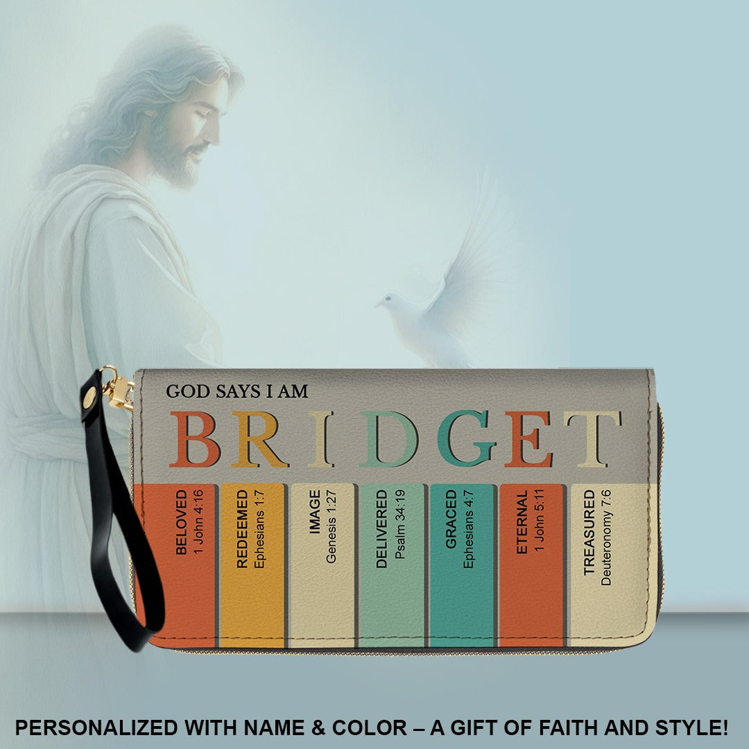 Personalized Christian Name Leather Clutch Purse