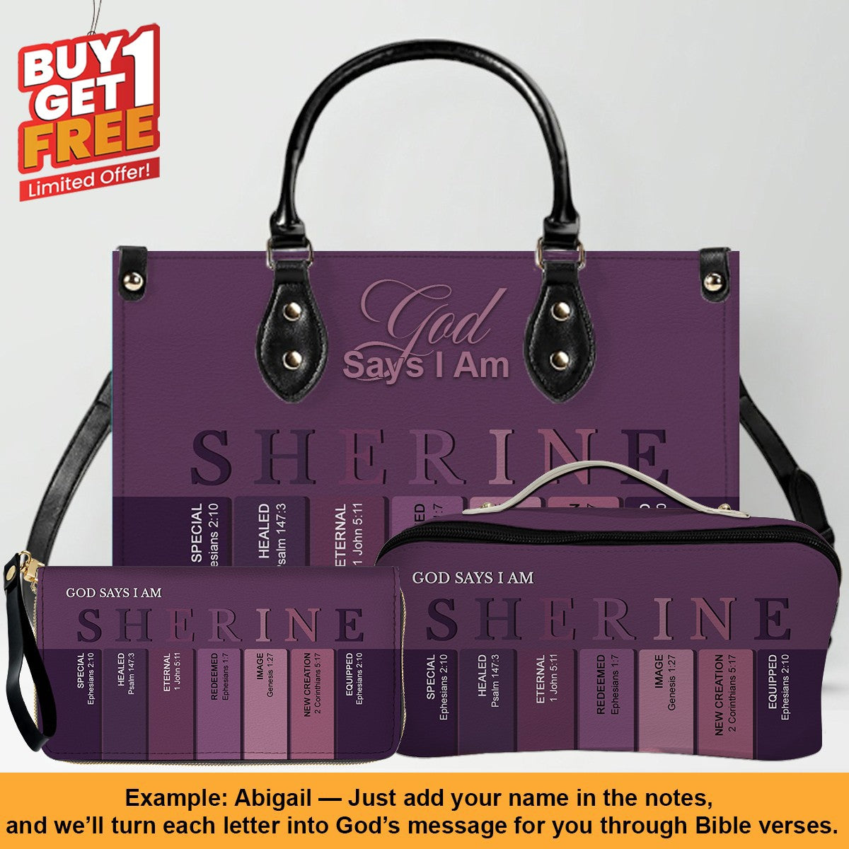 Personalized Bible Verse Leather Handbag Set