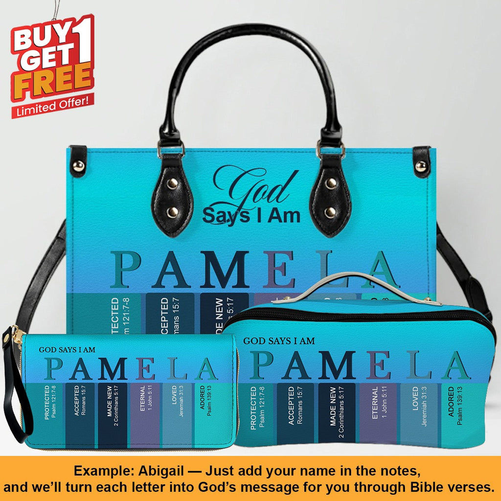Personalized Bible Verse Leather Handbag Set