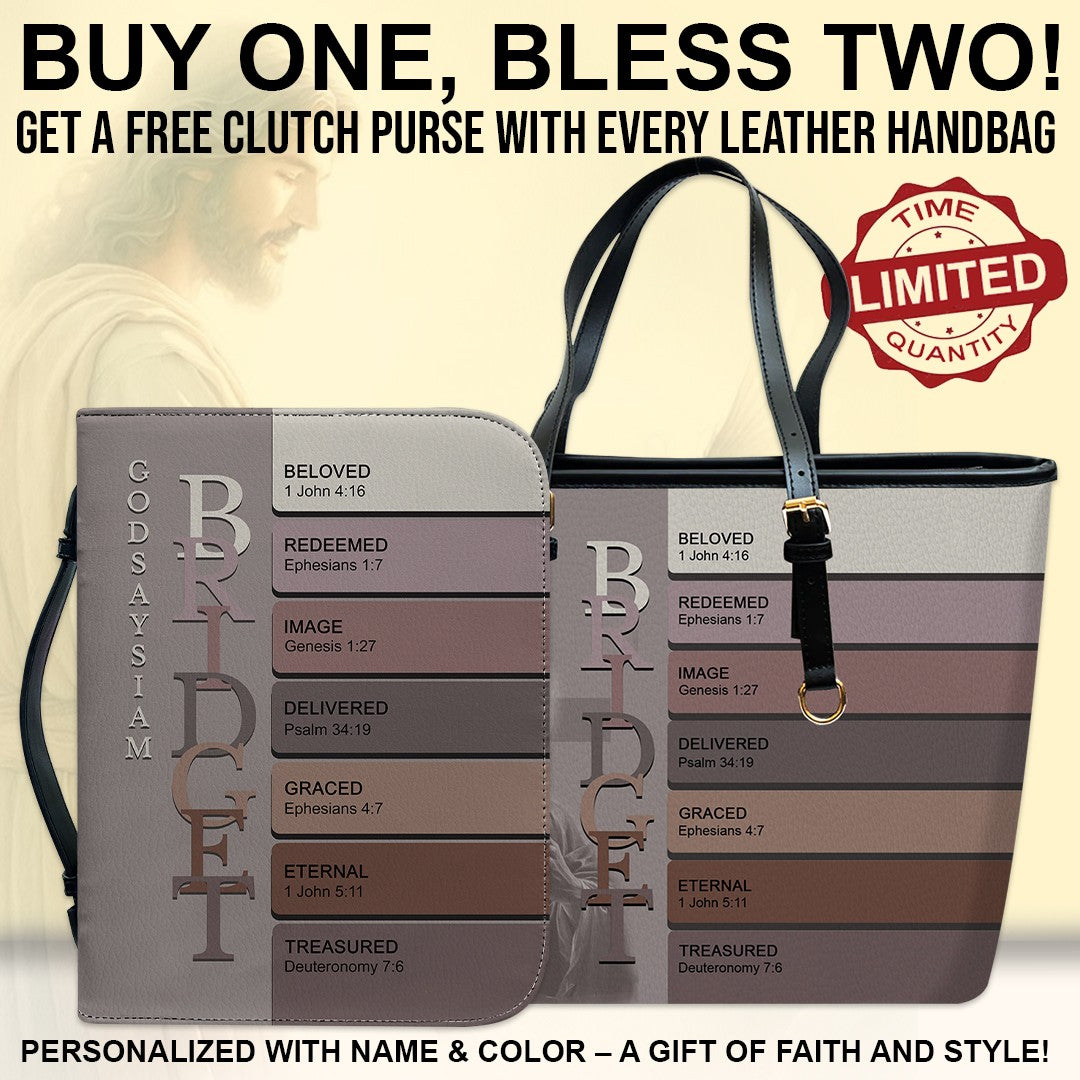 Personalized Sacred Name Leather Tote Bag