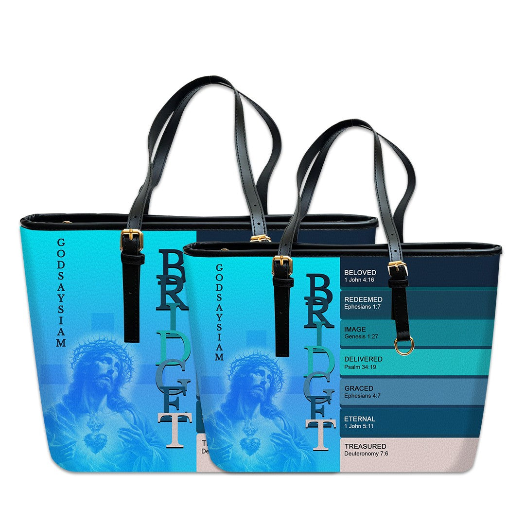 Personalized Sacred Name Leather Tote Bag