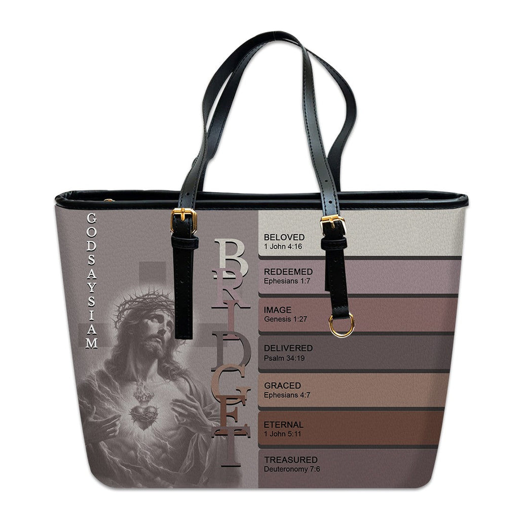 Personalized Sacred Name Leather Tote Bag