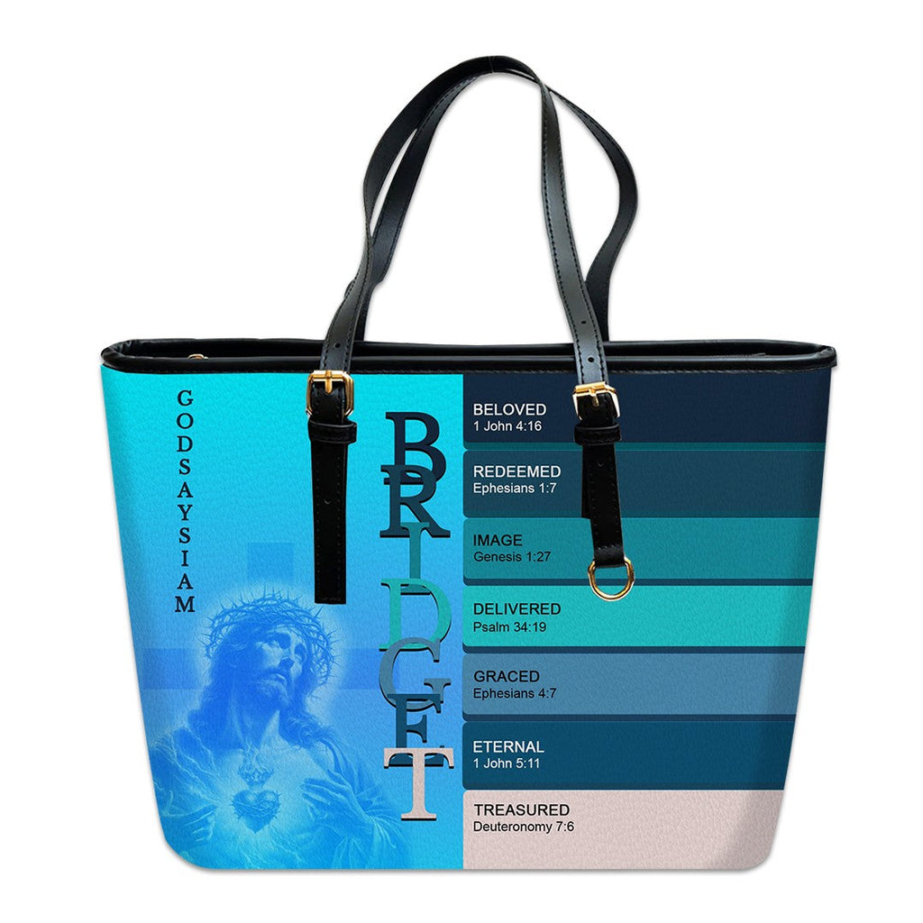 Personalized Sacred Name Leather Tote Bag