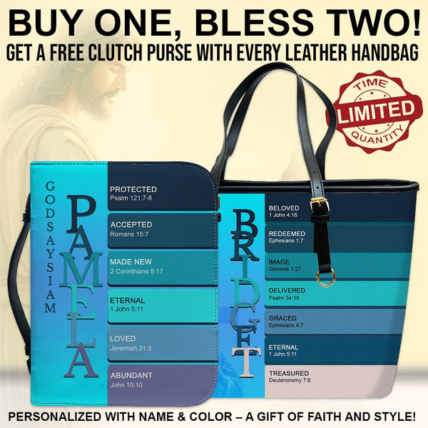 Personalized Sacred Name Leather Tote Bag