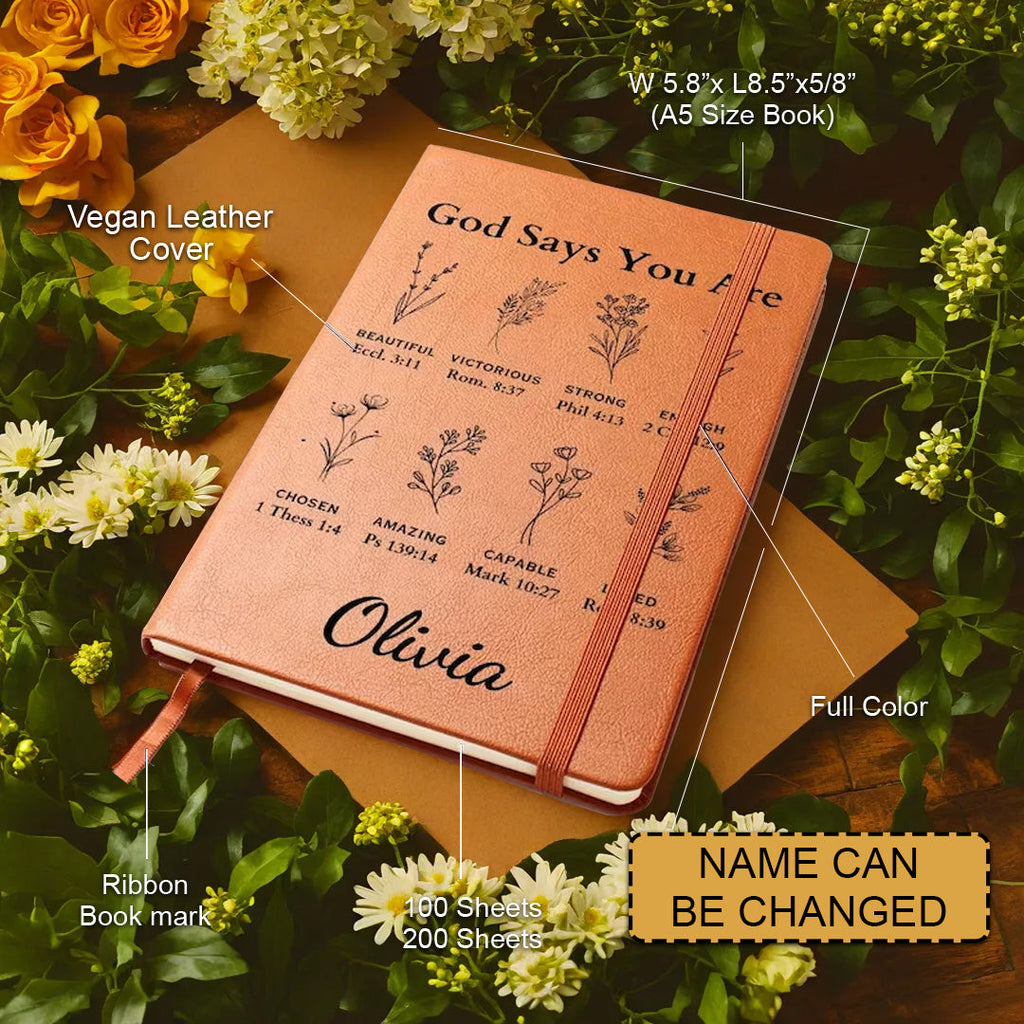 Personalized "God Says You Are" Leather Prayer Journal