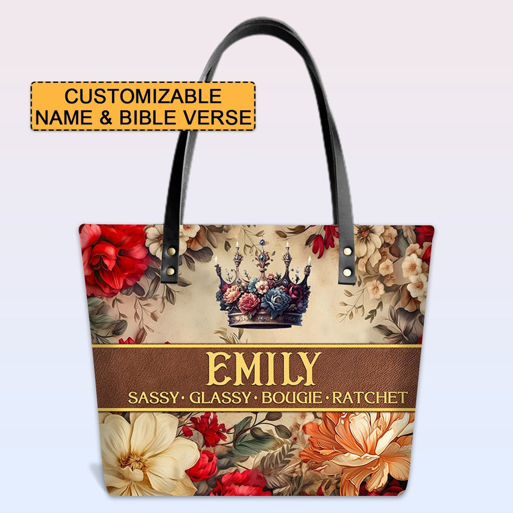 Personalized Bible Verse Leather Tote Bag