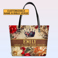 Personalized Bible Verse Leather Tote Bag