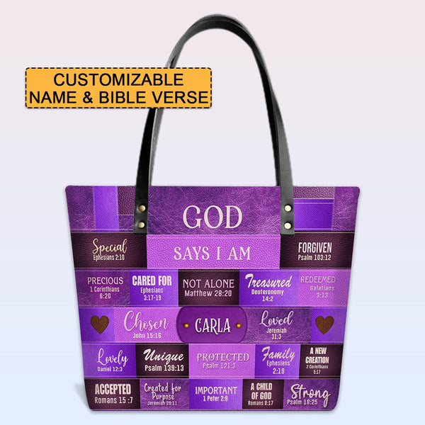 Personalized Bible Verse Leather Tote Bag