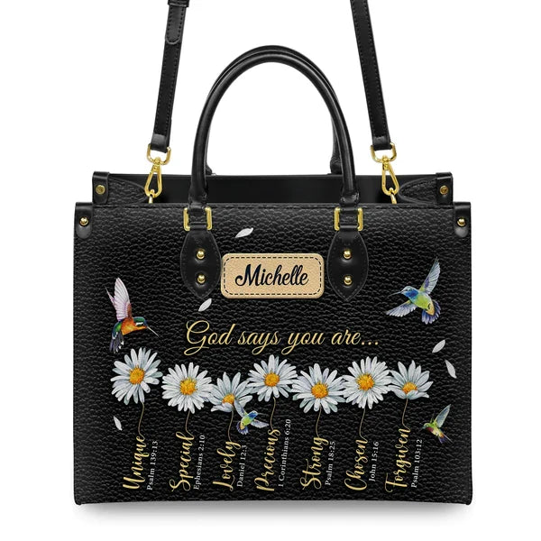 God Says You Are Hummingbird Leather Tote Bag