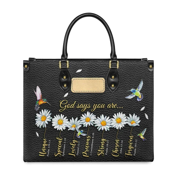 God Says You Are Hummingbird Leather Tote Bag