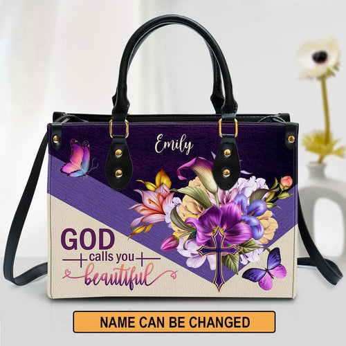 God Calls You Beautiful Floral Leather Tote