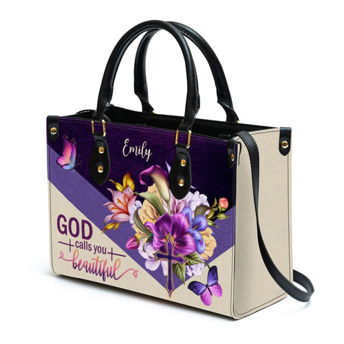 God Calls You Beautiful Floral Leather Tote