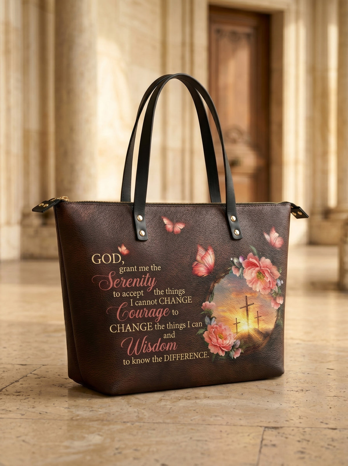 God Grant Me Serenity Leather Tote Bag