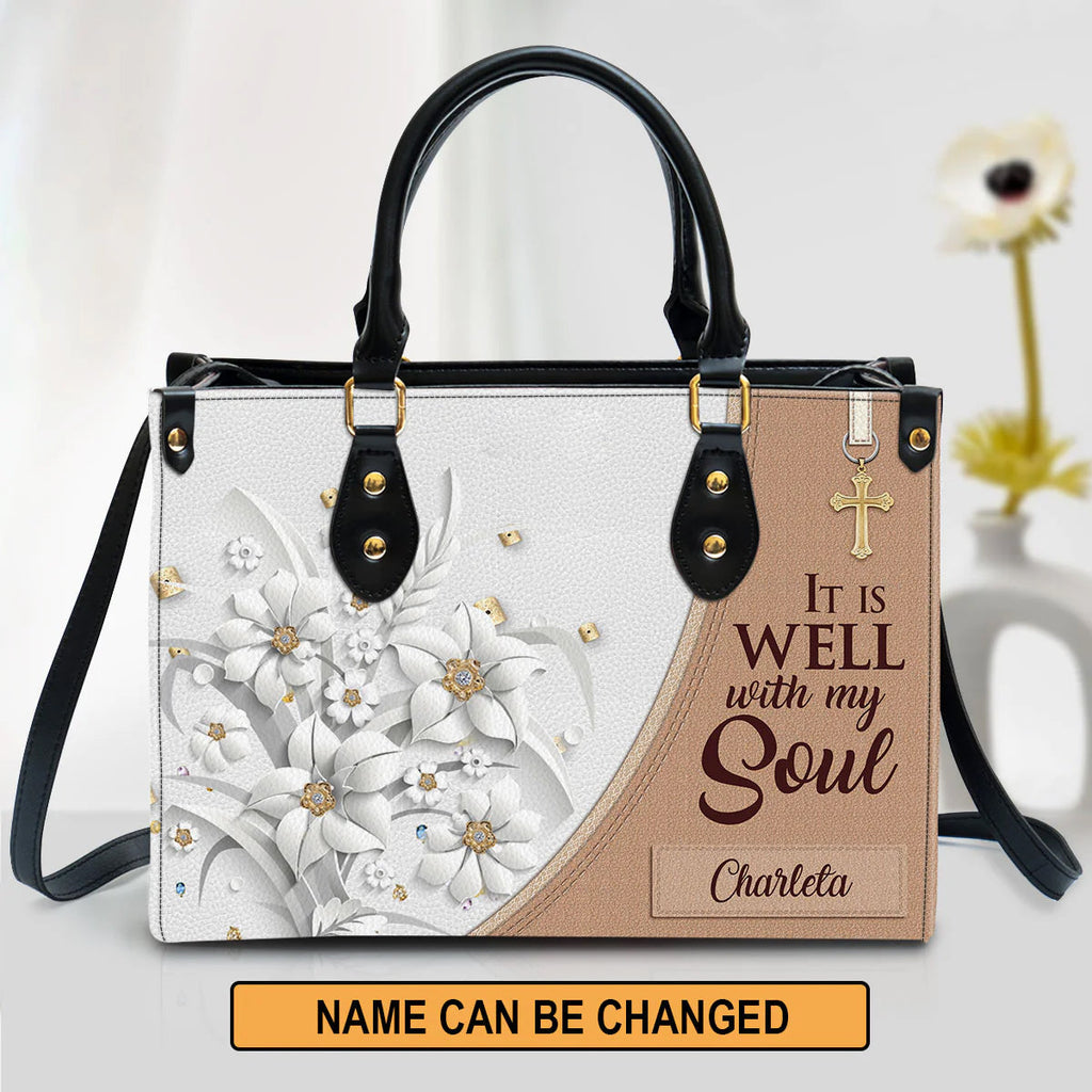 It Is Well With My Soul Custom Leather Tote Bag
