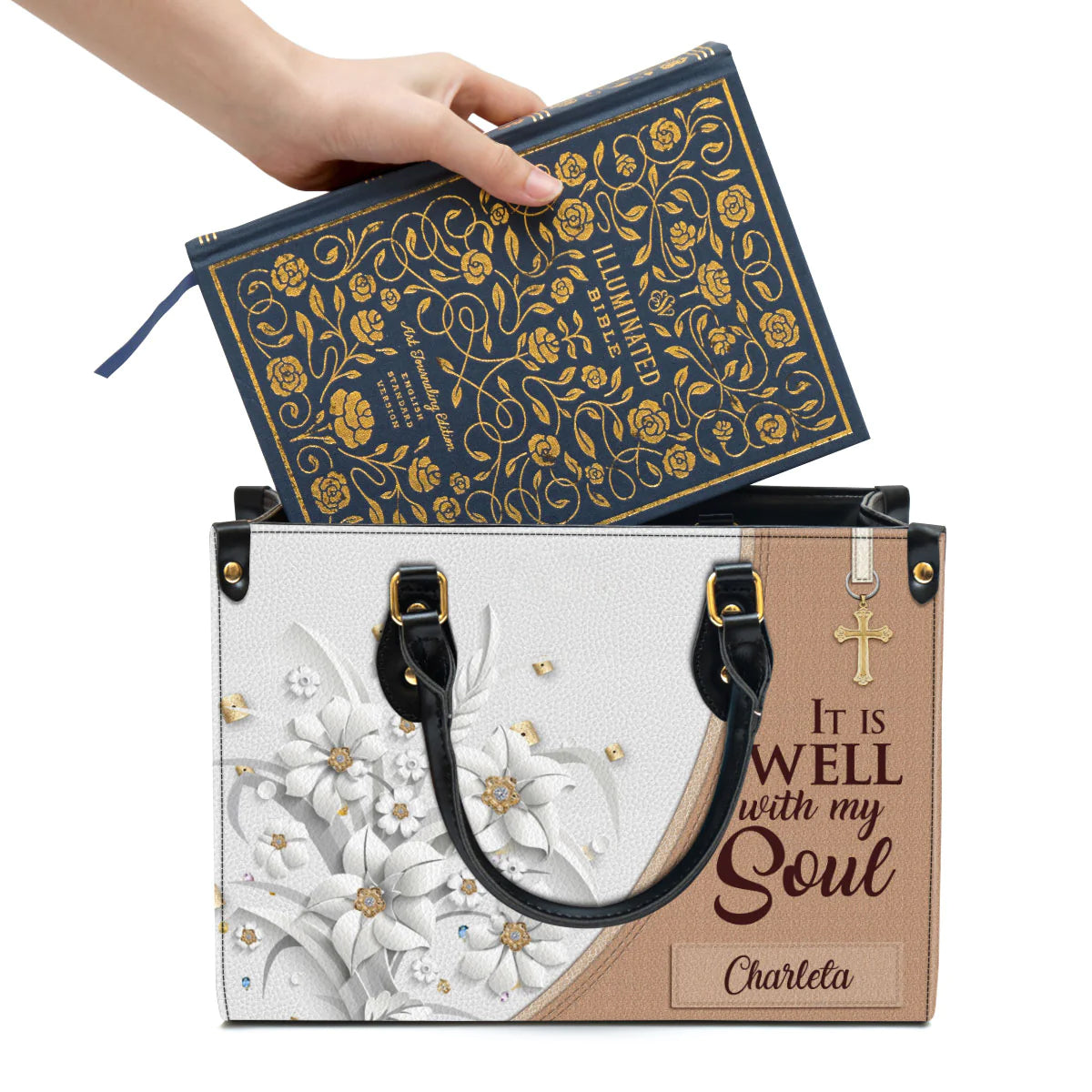It Is Well With My Soul Custom Leather Tote Bag