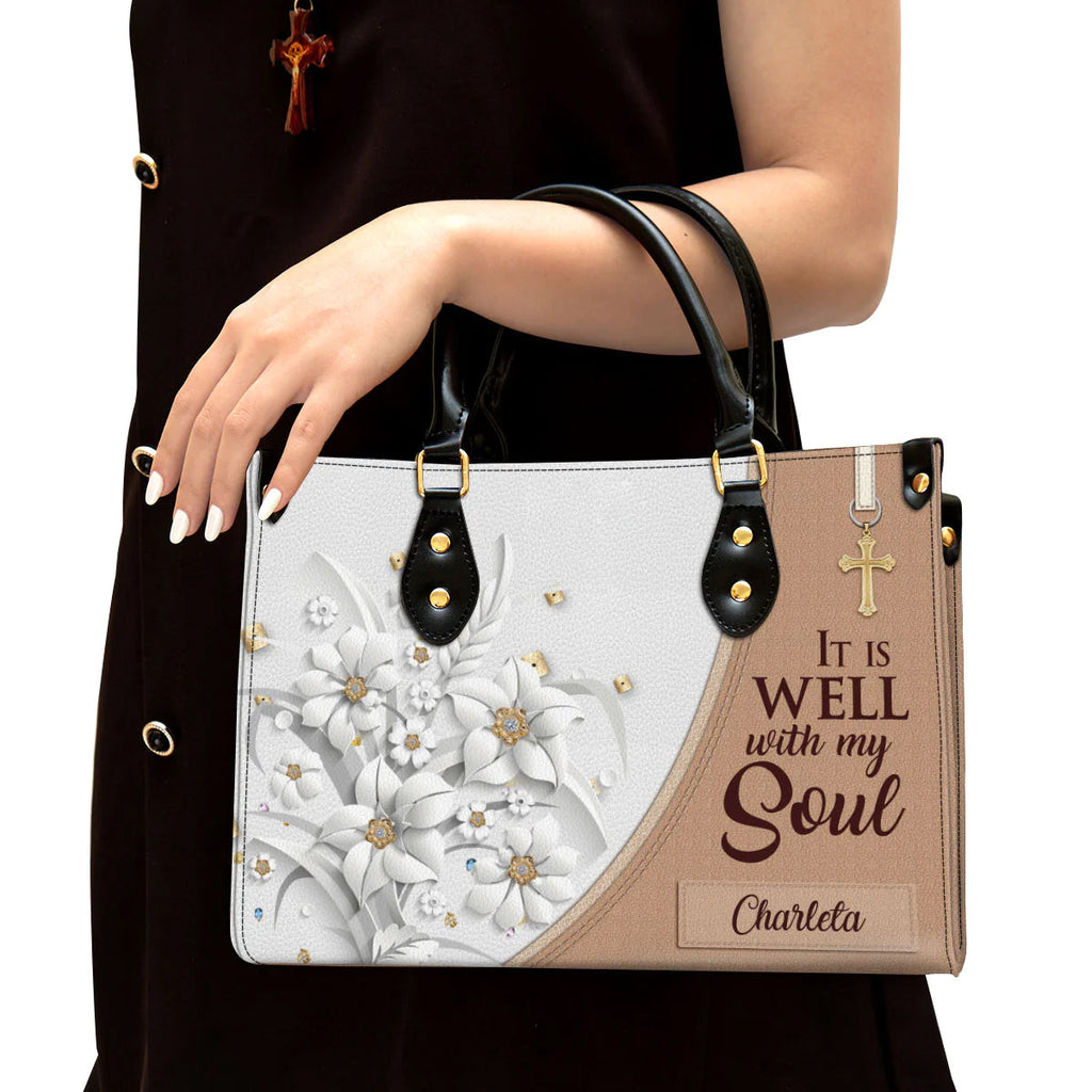 It Is Well With My Soul Custom Leather Tote Bag