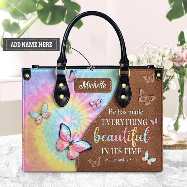 Ecclesiastes 3:11 Butterfly Leather Handbag
