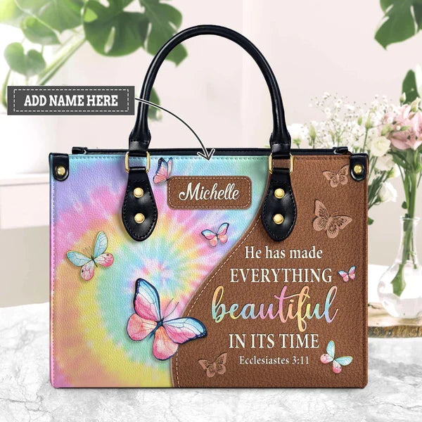 Ecclesiastes 3:11 Personalized Leather Tote Bag
