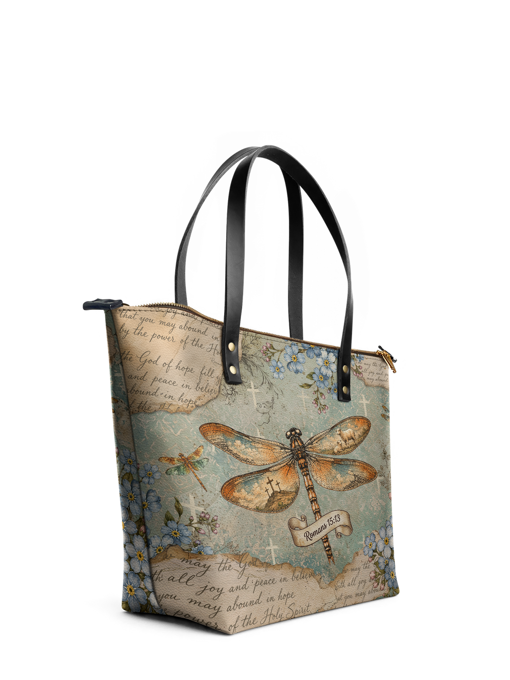 Hope Rising Romans 15:13 Leather Tote Bag
